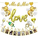 Wedding Decorations,Mr & Mrs Banner, Photo Banner and Set of 12+5 distinctive Balloons for...
