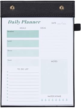Black A5 Size Daily Planner Tearable 100 Sheets To Do List with a PU Leather Base Board Handy Schedule Notepad Book for Work Office Home Black