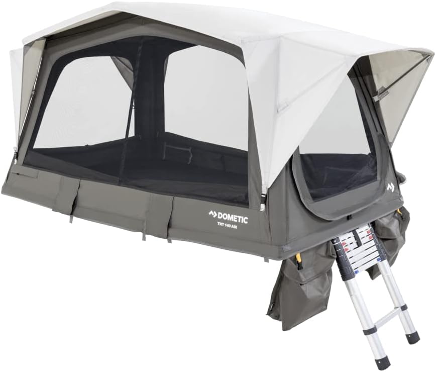 Dometic TRT 140 AIR rooftop tent set up on SUV, perfect for glamping, by ReviewCanyon
