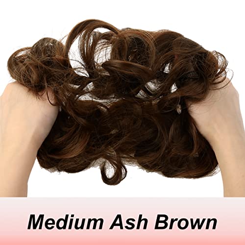 JJstar Messy Hair Bun Curly Wavy Hair Scrunchies Accessories Pieces for Women Girls Synthetic Chignons (Medium Ash Brown) - Image 2