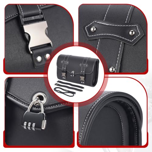 Bolsa de motocicleta con cierre de contraseña, antirrobo, cuero PU grueso, bolsa trasera multiuso grande negra universal (38x15x25cm) miniatura 4