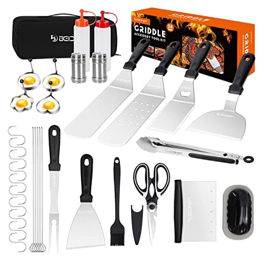 Beichen Griddle Accessories Kit, 34Pcs Stainless Steel Flat Top Grill Tools Set for Blackstone and Camp Chef, Grilling Spatula Set, Scraper, Carry Bag, Grill Cleaning Accessories for Men Outdoor BBQ