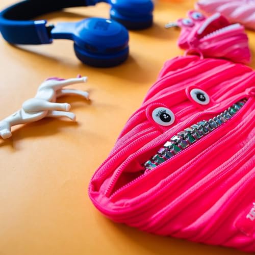 Image of ZIPIT Grillz Large Pencil Case, Holds Up to 60 Pens, Machine Washable, Made of One Long Zipper! (Pink)
