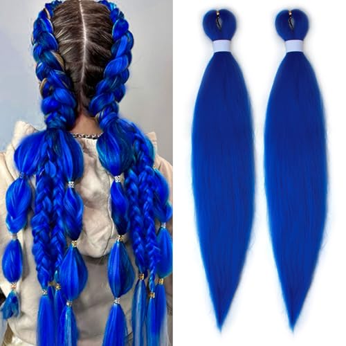 Lounoke blue Braiding Hair Pre Stretched Synthetic blue Hair Extensions Feed in Hair for Braids for Twist (26 Inch)