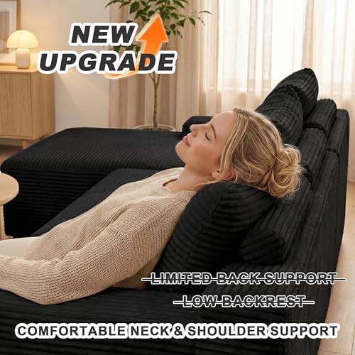 Image of Mangodan Cloud Sectional Sofa, Boneless Couch for Living Room, Modular Sectional Sofa with Deep Seat, Fluffy Comfy Couch with L-Shaped Chaise, No Assembly Required, Black