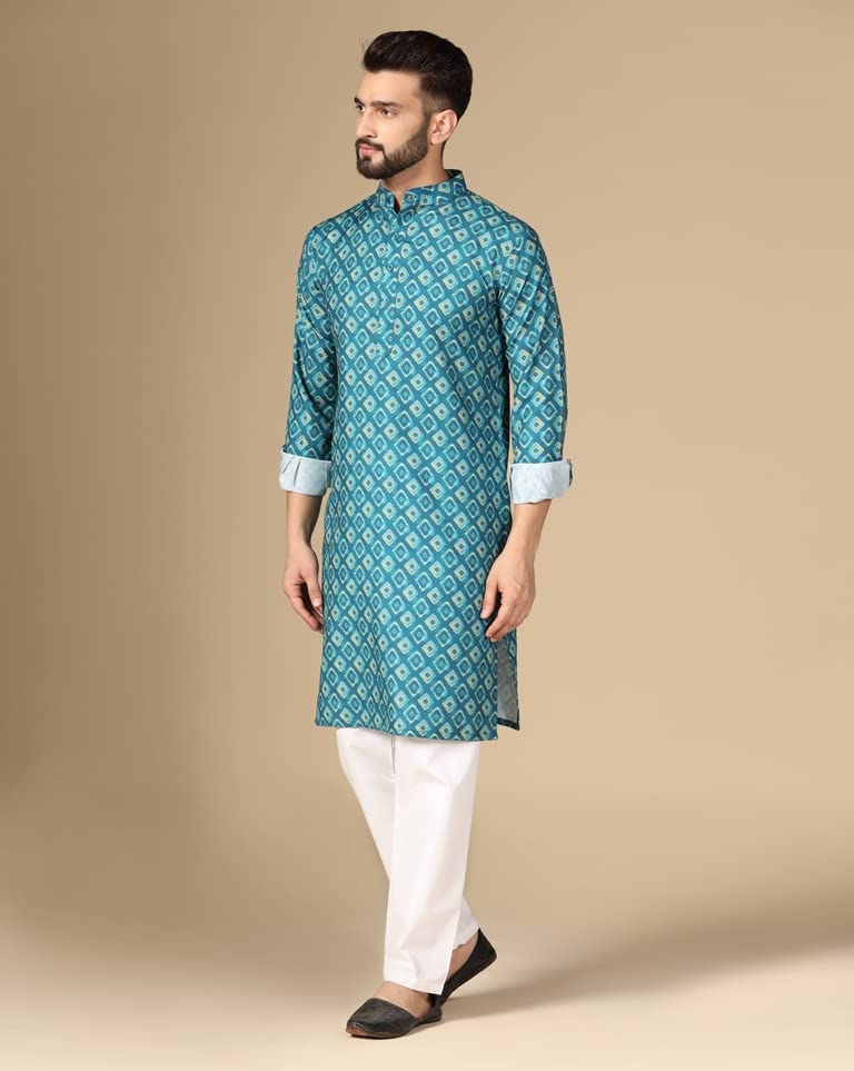 Image of Leriya Fashion Rayon Printed Regular Men's Kurta (LF-M144 Rama1