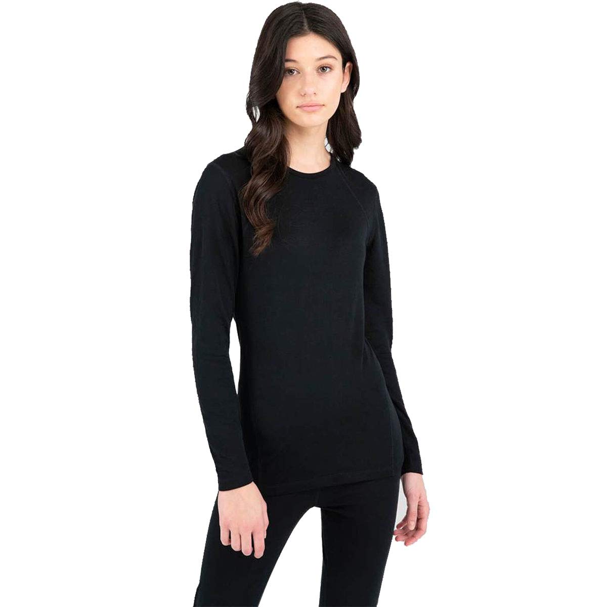 Terramar Women's 2-Layer Authentic Thermal Mid-Weight Long Sleeve, Black, Medium (10-12)