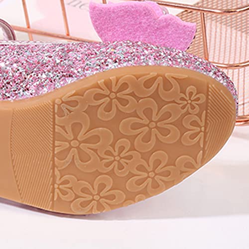 Betadog Girls Sandals Kids Glitter Bow Dress Shoes Heel Sequins Princess Sandals Toddler Flower Wedding Party Shoes (Pink-l, 13)3