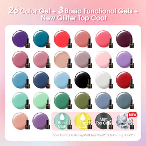Rosalind 30Pcs Gel Nail Polish Set With Base Glossy Matte And Glitter Top Coat Gel Polish thumb #1