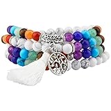 SUNYIK 7 Chakra Stone 108 White Howlite Turquoise Wrist Mala Bracelet,Tibetan Buddhist Prayer Bead...