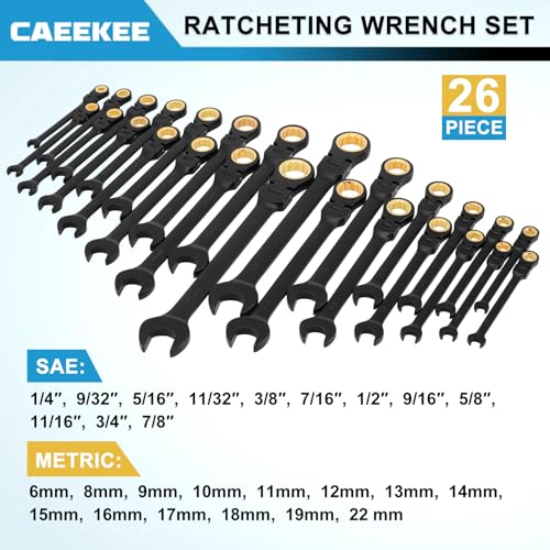 CaeeKee 26-Piece Flex-Head Ratcheting Wrench Set