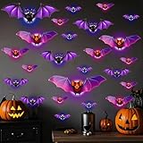 24 Stück Fledermaus Wandaufkleber 3D Halloween Deko Set,3D Fledermaus Wandaufkleber Deko Mit LED,3D-Fledermaus-Dekoration Aufkleber,für Fenster,Wände,Türen