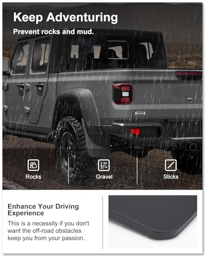 Image of Kiwi Master Mud Flaps for 2020-2026 Jeep Gladiator (Not Fits Rubicon /Mojave), OEM Replacement # 82215611 82215332AB, Heavy Duty Mud Guards, Front & Rear Splash Guards, 4 Pcs Set