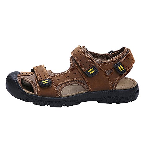Men's Closed-toe Hook&Loop Leather Outdoor Trekking Sports Sandals Shoes2