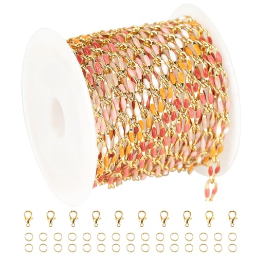 YOUBEIYEE Pink Mixed Color Enamel Chain for Jewelry Making Oil Drip