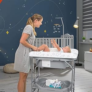 2-in-1 Baby Diaper Station with Bath Tub Unit – Bathinette Folding Changing Table, Portable Children Baby Dresser Unit Infant Nursery Trays Storage