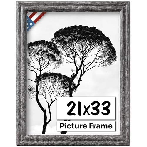 Barnwood Gray 21x33 Picture Frame .75" Inch Wide - Handmade American Solid Wood Picture Frames with Preinstalled Hangers and UV Blocking Plexiglass Frames