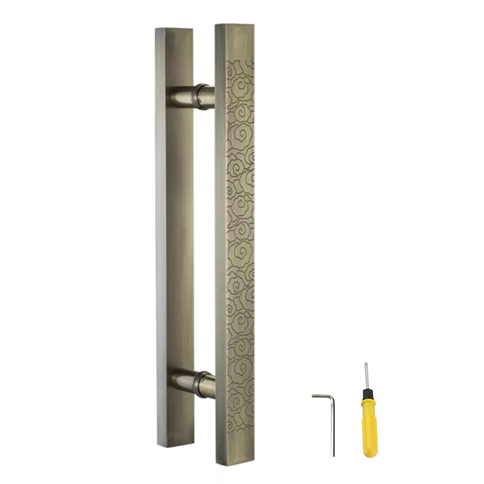 HYLYGFH Retro Wooden Glass Door Pull Handle, Long Metal Sliding Handle with Auspicious Cloud Design, Commercial Bronze Door Pull (80cm/31.5") - Stylish & Durable