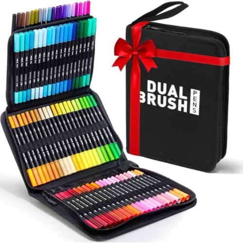 Marcadores de Ponta de Pincel com 60 Cores – Canetas Ponta Dupla, Ideal para Colorir Livros, Desenhar, Esboçar, Caligrafia e Ilustração Marcadores de Pincel com Estojo Portátil (Moderno, Pacote, 60)