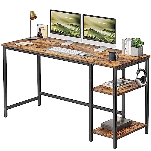 CubiCubi Schreibtisch mit Regalen, Computertisch mit Ablagen & PC-Tisch für Homeoffice, Büro & Arbeitszimmer,Stabiler Stahlrahmen,Moderner Industriestil 120x50cm Vintagebraun