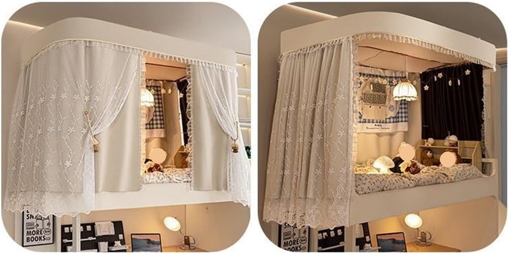Baldacchino per Letto A Castello con Zanzariera - Elegante Tenda per Letti A Castello (Superiore E Inferiore), Tenda per Letto A Soppalco per Bambini, Beige 59 Inches Height
