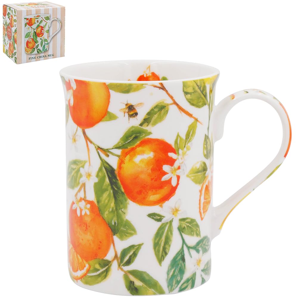 The Leonardo Collection Oranges & Lemons Jennifer Rose Fine China Oranges & Lemons Mug 300ml for Hot & Cold Drinks | Durable Coffee Cups for Home & Office | Easy-to-Hold Coffee Mugs for Daily Use
