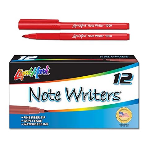 Note Writers - Red - Fine Point Markers - Fiber Point - Waterbase Ink - 12 Pack - Dozen Box - Teacher Marking Pens Cover