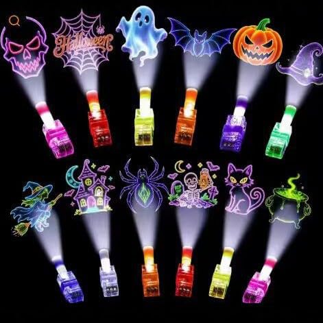 Halloween Finger Projector Lights Mini Pattern Projector 12 Pcs Glow in the Dark Finger Lights Party Favours Halloween Party Bag Fillers Fillers Trick or Treat Gifts