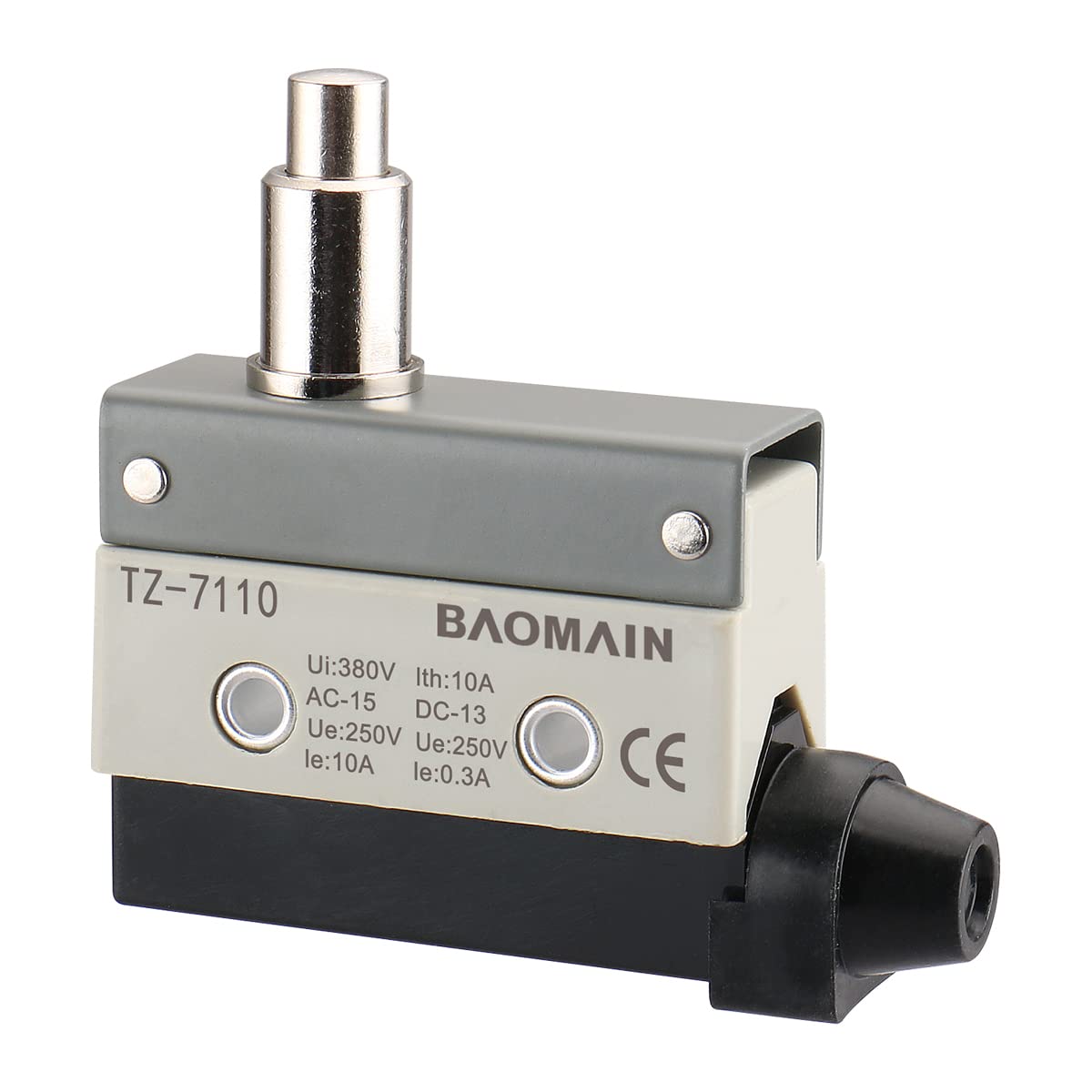 BAOMAIN 10A 380V Horizontal Limit Switch, Push Plunger SPDT 1NC+1NO Momentary TZ-7110 for Machinery Position Monitoring, CNC & Industrial Automation 1-Pack