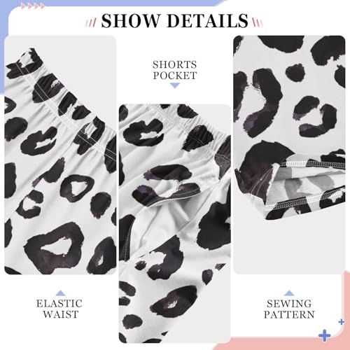 ZZXXB Black and White Leopard Print Boys Long Pants Soft Trousers Elastic Waist Kids Lounge Bottoms with Pockets S-XL4