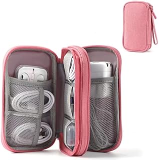 Electronic Organizer Pouch Bag, 3 Compartments Travel Cable Organizer Bag Pouch Portable Electronic Phone Accessories Storage Multifunctional Case for Cable, Cord, Charger, Hard Drive, Earphone(Pink)
