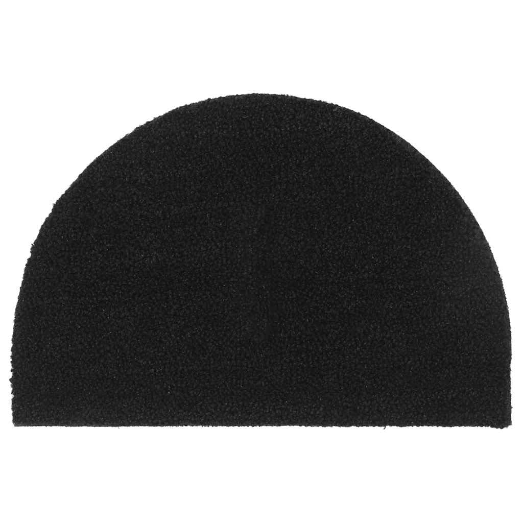 Felpudo negro semicircular 40 x 60 cm fibra de coco con base antideslizante de PVC para interior y exterior, felpudo como rascador para entrada, pasillo, terraza y jardín
