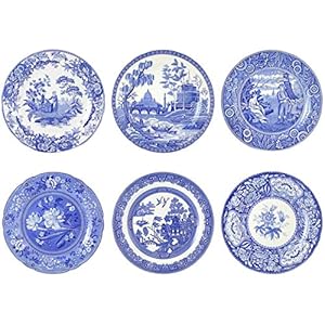 Spode Blue Room Collection Plates | Set of 6 | Dinner, Salad, Pasta, and Appetizer Plate | 10.5-Inch | Fine Earthenware | Microwave and Dishwasher Safe | Made in England (Georgian)
