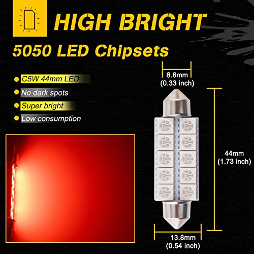 Bombilla LED 44mm Qasim Festoon Rojo Pack 6 miniatura 2