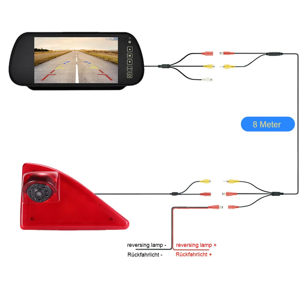 Troisième toit de voiture Feu stop Caméra de recul Feu de freinage Caméra de voiture + Rétroviseur LCD 7" de rechange pour Opel/Vauxhall Movano/Renault Master/Nissan NV400
