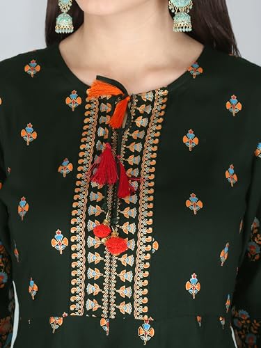 Image of Aj Art Anarkali Kurti for Women and Girls Floral Golden Print Regular Slim Fit Rayon Blue (Set of 1)