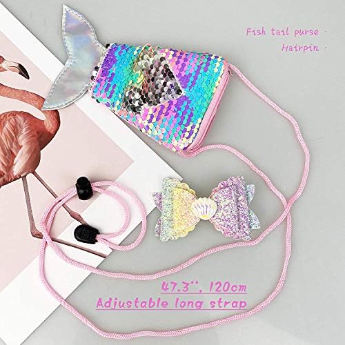 Felly Little Girl Jewelry Set, Jewellery for Girls Kids Dress Up, 7 Pcs Jewellery Toys Play, Necklaces, Bracelet, Rings, Earrings, Hair Clips and Mermaid Handbag, Kids Princess Accessories Gift