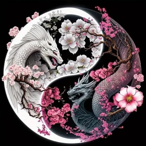 5D Diamond Painting Yin et Yang, Peinture Diamant Dragon DIY Broderie Diamant Strass Ronds, Kit Diamond Painting Complet pour Adultes Débutants, Murale Décor pour...