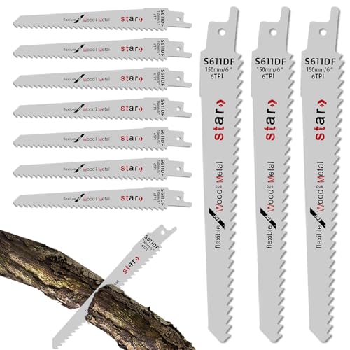 10tlg Säbelsägeblatt Set, 150mm Säbelsägeblätter, 6TPI Sägeblatt Säbelsäge, Grobzahn Holzsägeblatt Hochkohlenstoffstahl für Grobholz, Nassholz, Brennholz, lebendes Holz