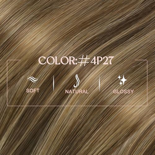 Image of Easyouth 22 Inch Nano Bead Human Hair extensions Highlight, 50G 50S, Medium Brown Highlight Caramel Blonde, Ombre Nano Tip Hair Extension Real Human Hair Lightweight, for Long Straight Hair