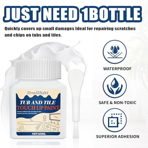 MendMight Emaille Reparaturset Badewanne Weiß 60ml – Hochglanz Fliesenlack & Badewannenlack | Schnelltrocknend, Wasserfest, Vielseitig für Badewannen, Fliesen, Waschbecken, Duschen