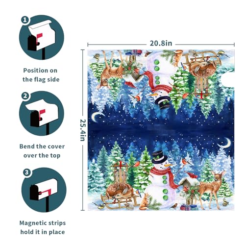 Image of Christmas Mailbox Cover Winter Mailbox Wraps Magnetic Standard Size 25x21 in Watercolor Xmas Tree Deers Snowman Post Letter Box Cover for Home Garden Outdoor Yard