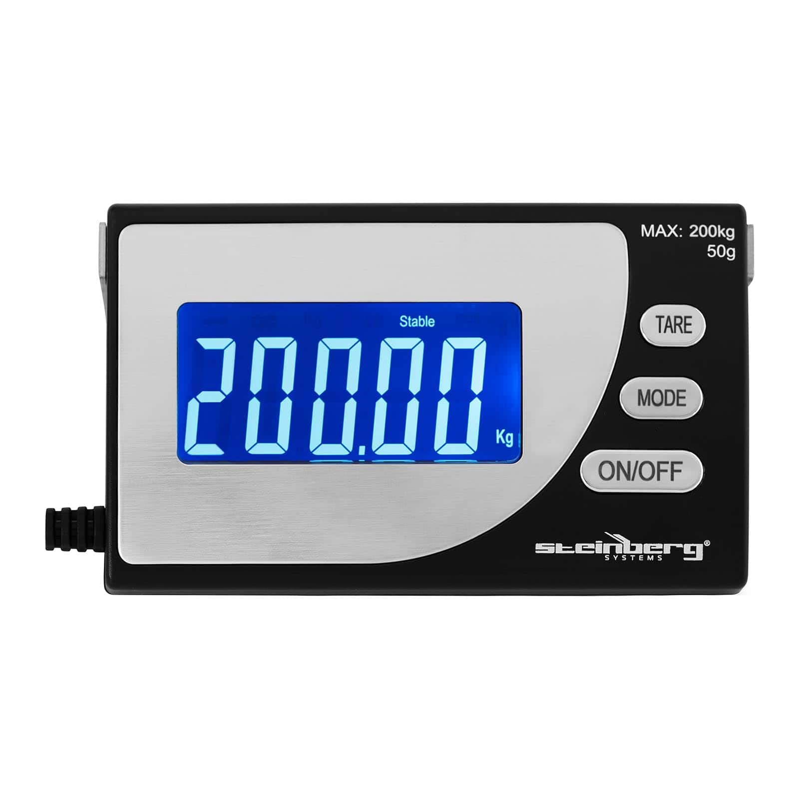 Steinberg Systems SBS-PT-200C cyfrowa waga paczek 200 kg/50 g, powierzchnia ważenia 30 x 30 cm, zewnętrzna waga przemysłowa LCD waga podłogowa