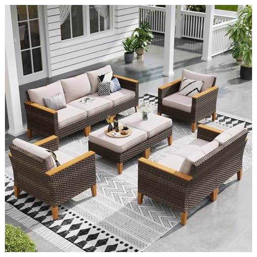 Sophia & William Wicker Patio Furniture Set, Outdoor Rattan Sectional Sofa 9 Piece Patio Conversation Set with 4 x Corner Sofa, 2 x Single Chairs, 1 x Armless Couch, 2 x Ottoman for Deck, Backyard