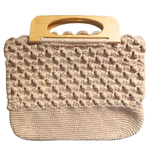 Bolsa Feminina Artesanal em Crochê com Alça de Mão de Madeira - Caqui - Dorah