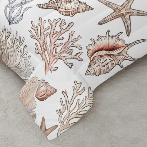 Image of AILONEN Blush Seashell Full Comforter Set, Vintage Coral Starfish Bedroom Ensemble, 3 Piece Microfiber Down Alternative Fill for Adults Apartment Residents