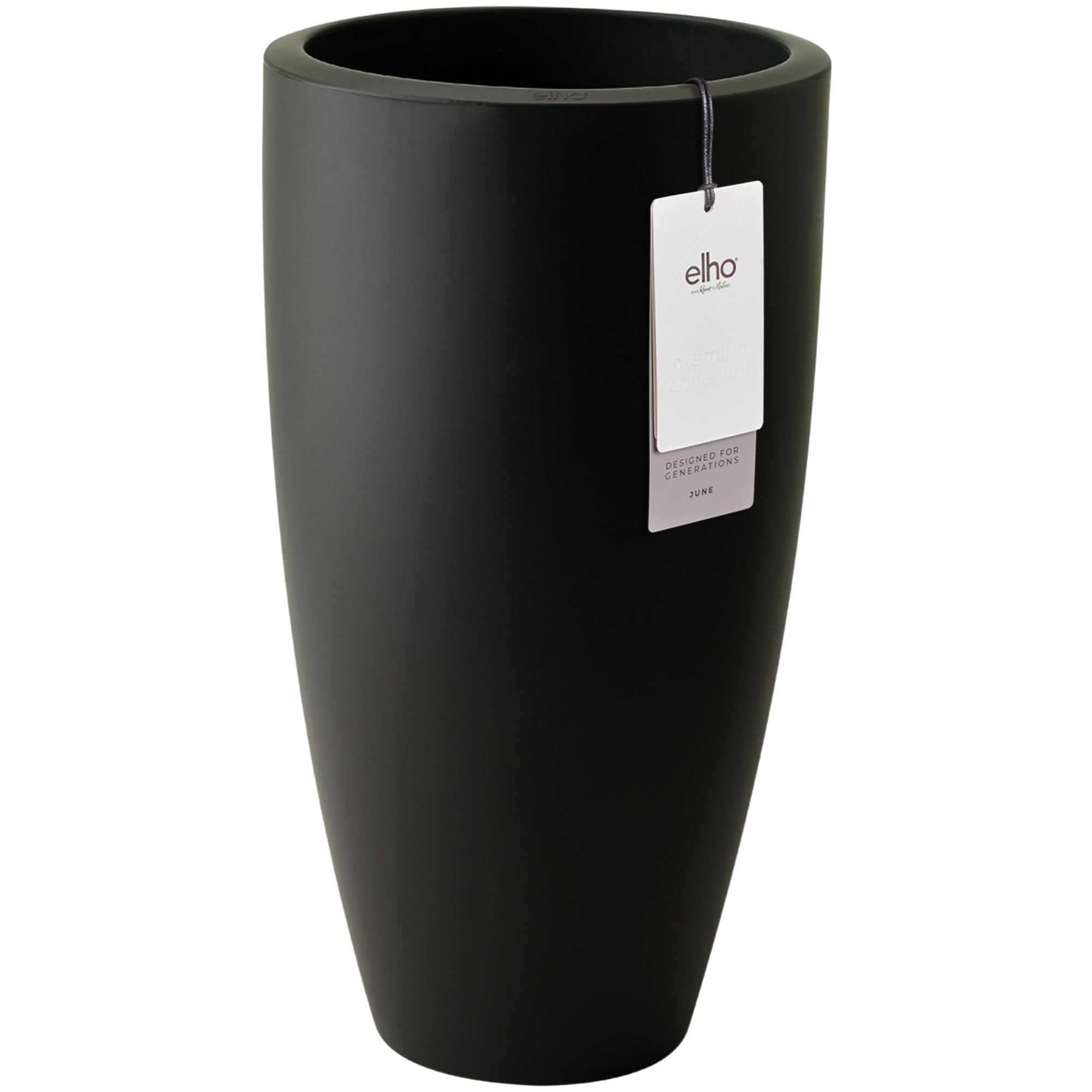 Elho Black June Round High 30 - Plant Pot For Indoor & Outdoor - 100% Recycled Plastic - Ø 29.5 X H 52.5 Cm