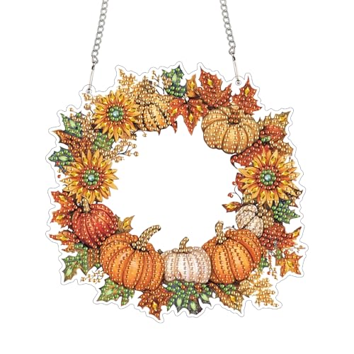 Bimkole ダイヤモンドアート ハロウィン ハンギングキット - 大人のための5Dダイヤモンドアートキット、DIY カボチャ リスタルアートハンギングサイン、アクリルクリスタルアート吊り下げオーナメント - 壁掛け用、家庭・庭・玄関装飾用 20x20 cm