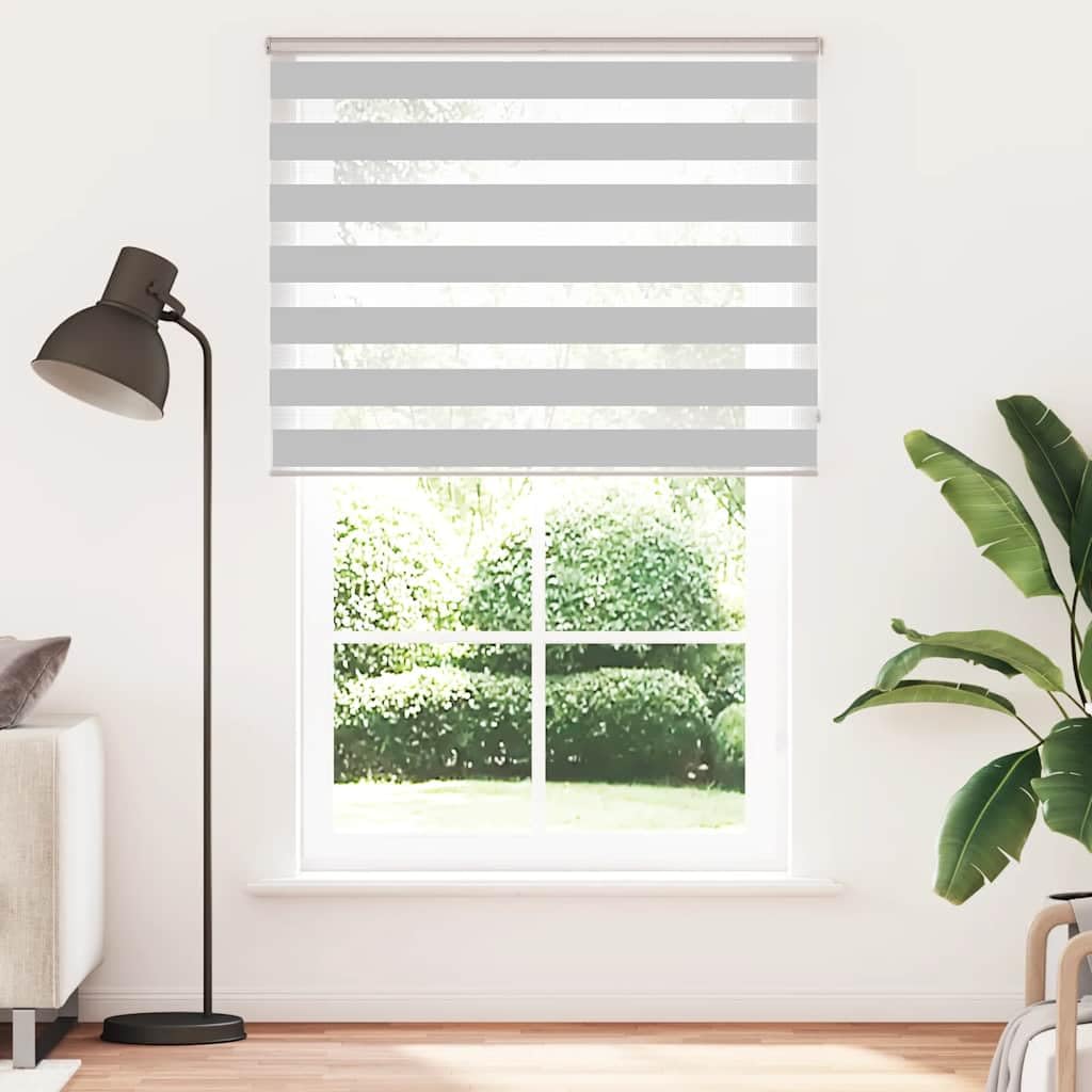 Store Zèbre Jour Nuit Gris Clair 145x200 cm, Store Enrouleur Double Tissu Polyester Tamisant et Occultant, Rideau Fenêtre sans Perçage pour Salon Chambre et Bureau