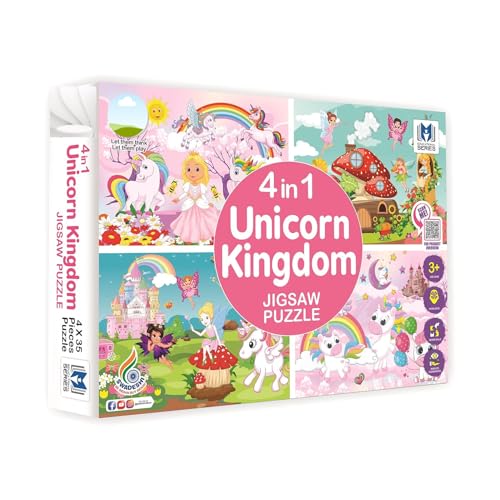 Image of 4-in-1 Unicorn Kingdom Jigsaw Puzzle for Kids | Perfectly Designed for Little Hands | Includes 4 Puzzles with 35 Pieces Each